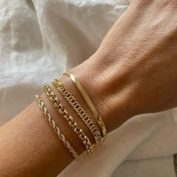 🆕 Women Gold Trendy Dainty Cross Bracelet 14k Beaded Herringbone Chain Jewelry - Picture 3 of 9